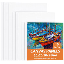 Koncci Canvas for Painting, Set of 10 Canvas Panels - 20x20cm, 20x25cm, A4(21x29.7cm), Cotton Acid-Free Blank Painting Canvases for Art, Acrylic, Oil,