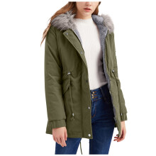 Giacca invernale da donna, parka con cappuccio, calda, morbida, casual, comoda, in cotone, verde militare, taglia XXL