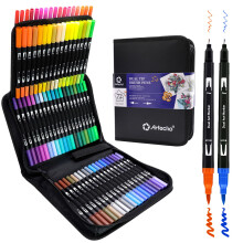 Artecho 72 Dual Tip Brush Pens with bag, Felt tip pens for adult colouring books, Colouring Pens for Adults, Calligraphy, Drawing, Sketching, Nylon
