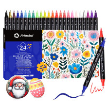 Artecho Acrylic Paint Pens 24 Colors, Dual Tip Acrylic Paint Markers with Brush Tip and Fine Tip for Rock Painting, Glass, Paper, Wood, Egg, Canvas,