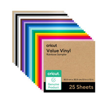 Cricut Value Vinyl | 25 Sheets | 30.5 cm x 30.5 cm (12" x 12") | Self Adhesive Permanent Vinyl for All Cricut Cutting Machines | Variety Pack