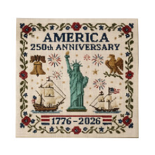 10"x10" 250th Anniversary Cross Stitch Kit – Patriotic, Stamped & Counted, Beginner-Friendly, Compatible with Statue of Liberty Theme