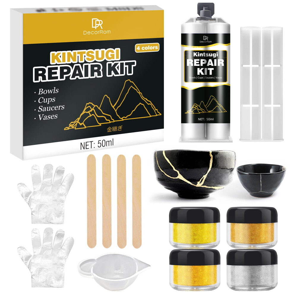 Kintsugi Repair Kit - Food Safe Kintsugi Kit Repairs Broken Ceramics, Glass, Jade, Sculptures, Meaningful Pottery - Gold Kintsugi Glue For Ceramics 5051222559574