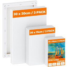Koncci 9 Pack Stretched Canvas for Painting, Blank Canvas Set (30x20 20x15 15x10cm), Acid-Free/Cotton/280GSM/Triple Primed Canvases for Acrylic, Oil