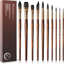 Fuumuui 10Pcs Professional Watercolour Brushes, Synthetic Squirrel Hair Brush Set Variety Shapes with Round Pointed, Flat, Cat's Tongue, Dagger for
