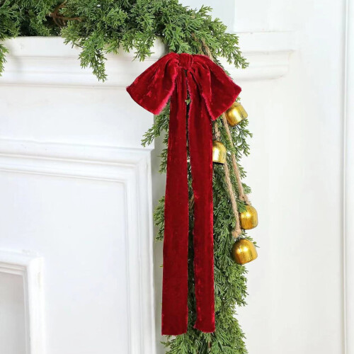 Extra große, festliche Samtschleife – Khaki oder Rot, für Treppengirlanden, Weihnachtsbaum- oder Partydekoration 2