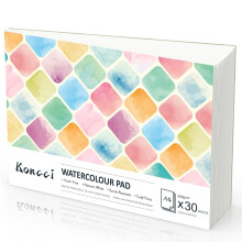 KONCCI Watercolour Paper Pad A4, 30 Sheets Watercolour Sketchbook 300GSM, Cotton Blend, Cold Press & Acid-Free, Natural White, Glued Bound, for