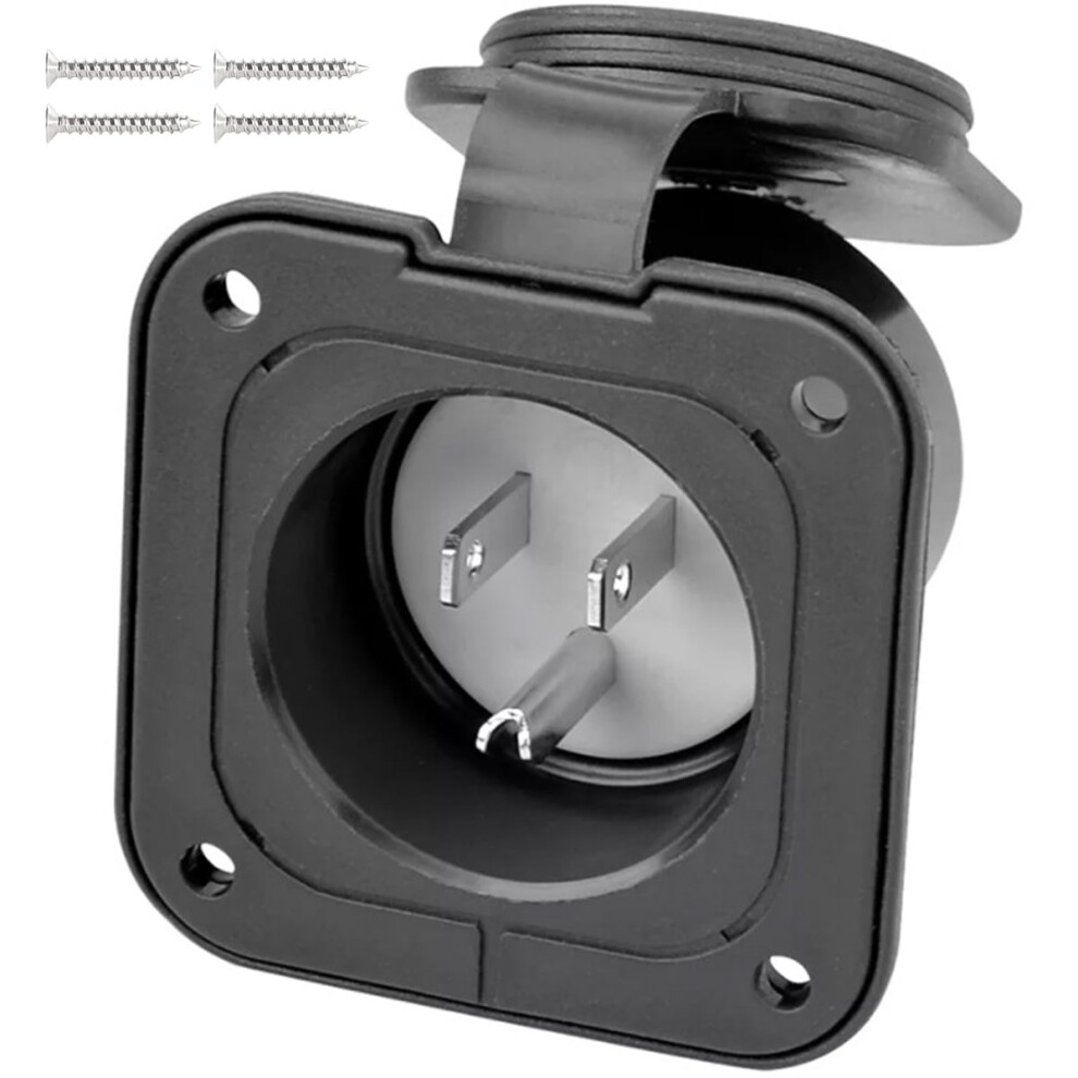 15A Rv Shore Power Inlet 125V, Waterproof Dustproof Flange Mount Socket, Compatible With 5-15P Plugs 9329345973321