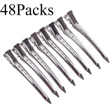 48 pinces à cheveux en forme de bec de canard de 9 cm (3,54 pouces), argentées, avec trous, pour extensions de cheveux.
