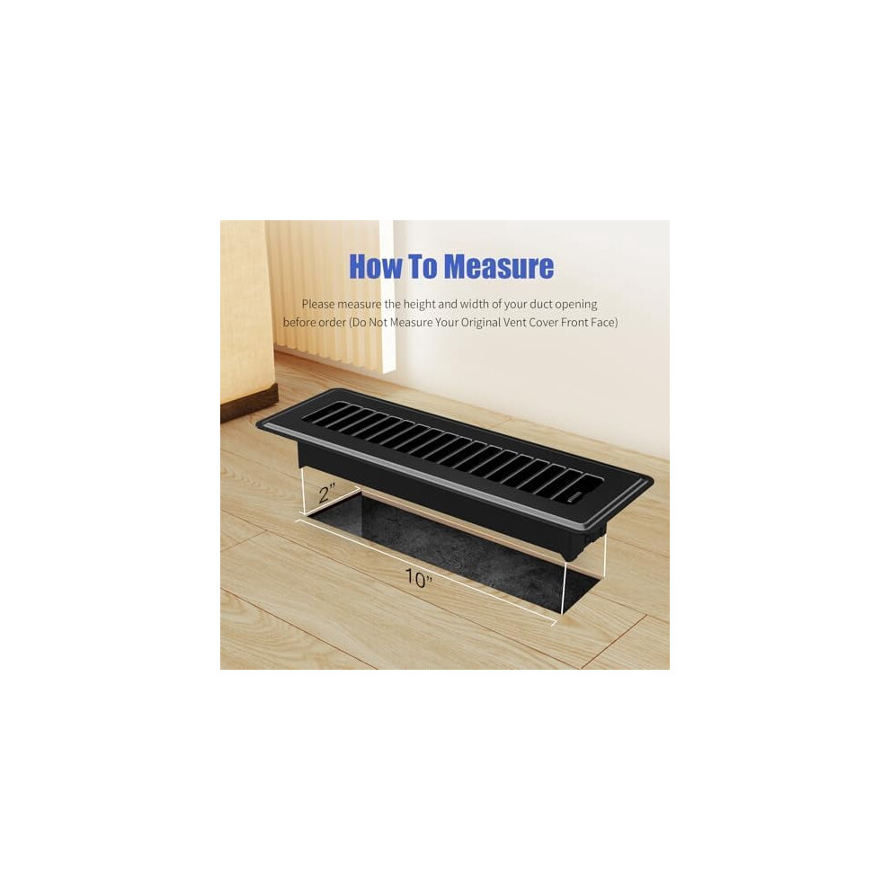 2X10 Floor Register 6-Pack, Heavy Duty Steel Vent Covers, Adjustable Quiet Airflow Grill, Rust-Proof Black Finish, Compatible With Standard Hvac 9329345973338