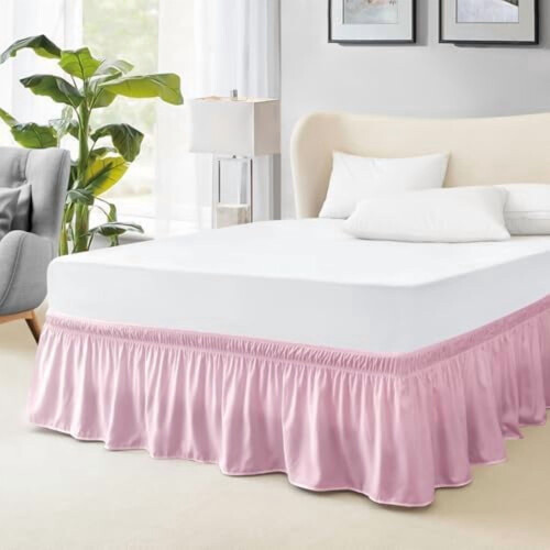 King Bed Skirt with Elastic Wrap 15" Drop Microfiber Dust