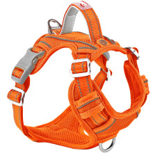 BARKBAY No Pull Dog Harness Front Clip Heavy Duty Reflective Easy Control Handle for Large Dog Walking with ID tag Pocket(Orange,L)