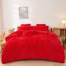 Fluffy Red Twin Comforter Cover Set (1 Cover + 1 Pillowcase) – Ultra Soft Plush Faux Fur, Compatible with Twin Beds