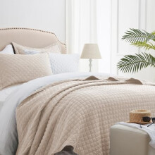 Ensemble de literie beige Queen, couette légère 3 pièces avec 2 taies d'oreiller, couvre-lit toutes saisons à motif losanges