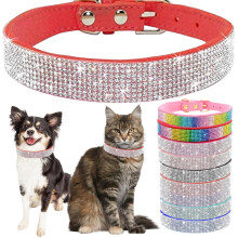 Bling Diamante Dog Collar, Rhinestone Puppy Collars sparkly Glitter Diamond Crystal Small Dog Collar Adjustable for Girls Female XXSmall Small Medium