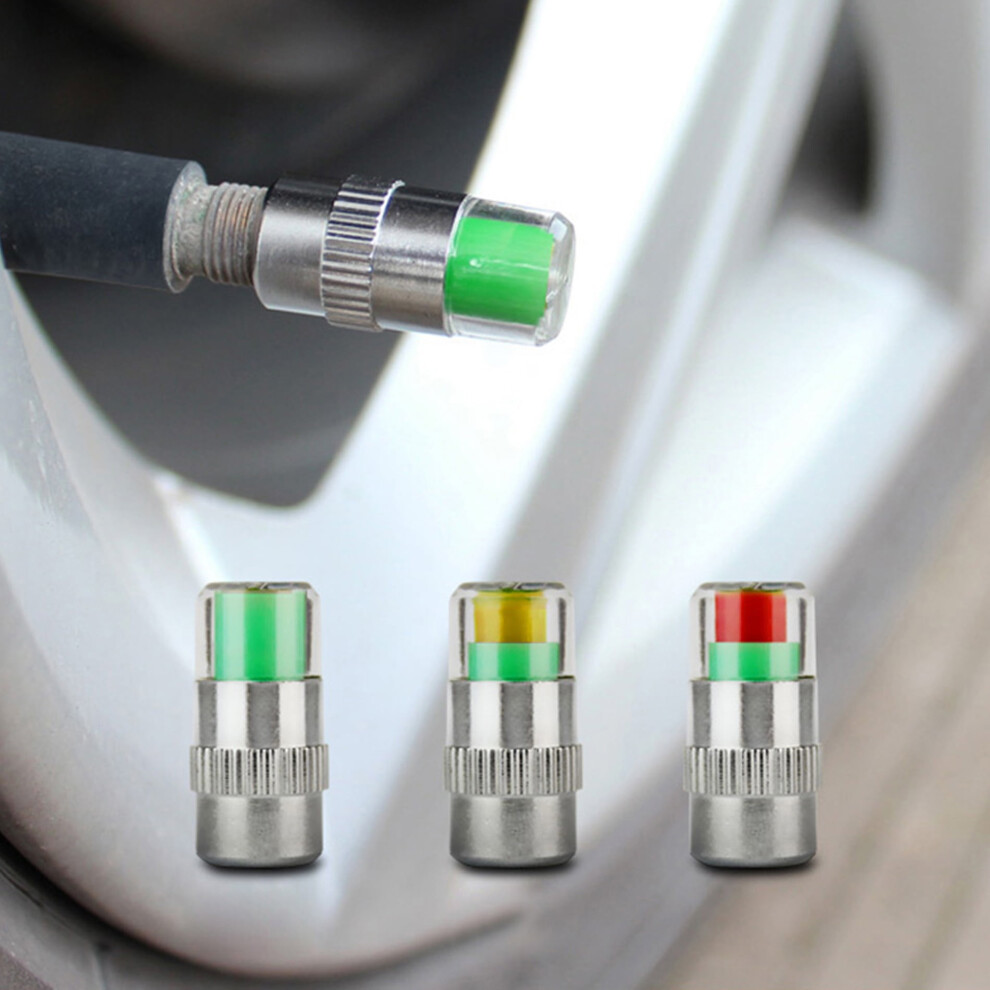 4Pcs Car Tire Pressure Monitor Gauge Valve Stem Caps Sensor Indicator 3 Color Eye Alert 9555307309093