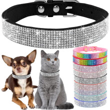 Bling Diamante Dog Collar, Rhinestone Puppy Collars sparkly Glitter Diamond Crystal Small Dog Collar Adjustable for Girls Female XXSmall Small Medium