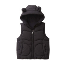 Colete infantil liso com capuz, sem mangas, ideal para o outono/inverno – Compatível com meninos e meninas de 3 a 11 anos (Preto, Tamanho 4)
