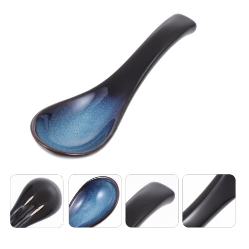 Keramická lžička v japonském stylu, modrá, 14 cm 2