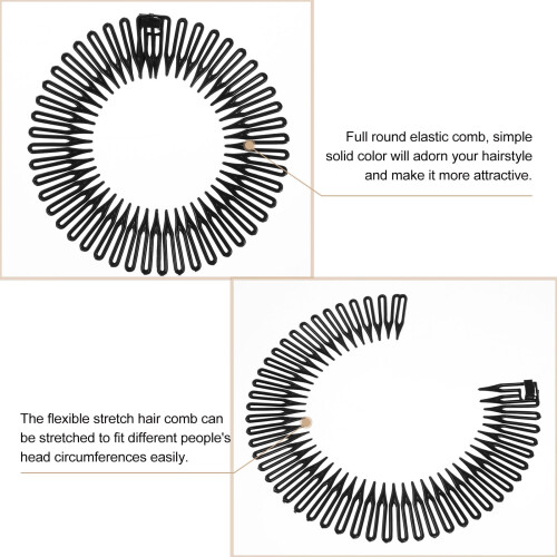 Pente circular de plástico, 10 unidades, totalmente circular e elástico, para cabelo, com faixa de cabeça. 2