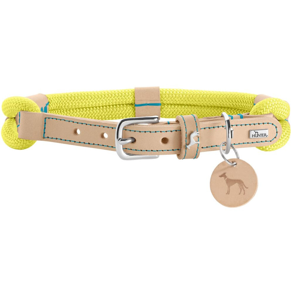 Hunter Malia Dog Collar, Colour: Lime/Natural, Made Of Soft Rope And Robust Leather, Lightweight, Durable, Modern & Elegant Look, Fresh Colours, Made