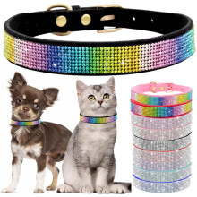 Bling Diamante Dog Collar, Rhinestone Puppy Collars sparkly Glitter Diamond Crystal Small Dog Collar Adjustable for Girls Female XXSmall Small Medium