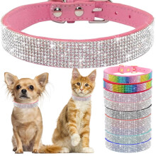 Bling Diamante Dog Collar, Rhinestone Puppy Collars sparkly Glitter Diamond Crystal Small Dog Collar Adjustable for Girls Female XXSmall Small Medium