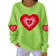 Sweat-shirt femme Saint-Valentin imprimé cœur, col rond côtelé, manches longues