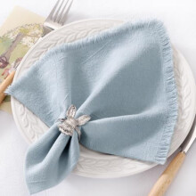 12-pack gråblå servetter med fransar i bomull och linne, 43x43 cm, bohemiska juldukar för jul, bröllop, babyshower – kompatibla med standard