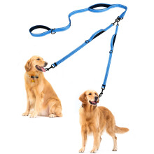 PetBonus Double Dog Leash, No Tangle Dual Leash, Reflective Walking Training Lead, 4 Comfortable Padded Handles for 2 Dogs with Collapsible Bowl and
