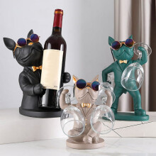 Statua/portabottiglie da vino a forma di bulldog inglese assetato, espositore decorativo centrale.