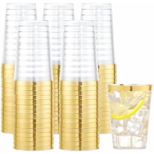 Verpakking van 100 gouden plastic bekers van 255 ml