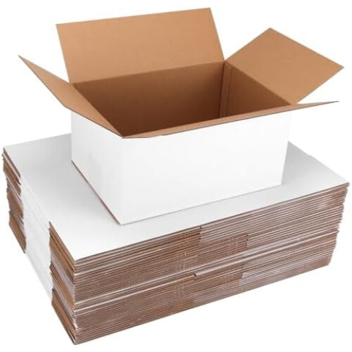 Conjunto de 40 caixas de papelão ondulado branco para envio, 10x7x5 polegadas (25,4x17,8x12,7 cm). Ideal para embalagens comerciais.