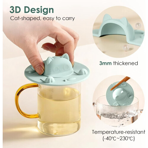 Συσκευασία 4 καλυμμάτων ποτηριών σιλικόνης σε σχήμα γάτας με υποδοχή για 2