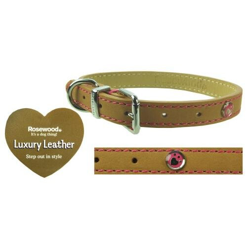 Rosewood "Luxury Leather Collar Tan 3/4"" X 14-18""", clear 2