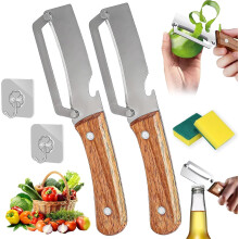 Gemüseschäler mit Holzgriff und Edelstahlklinge, integriertem Flaschenöffner-Set