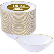 Tazones desechables para sopa de 473 ml con borde dorado – Paquete de 50