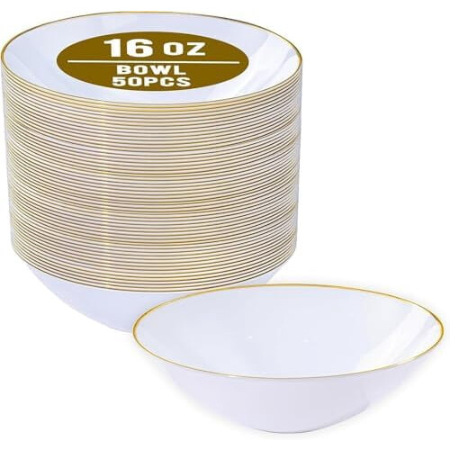 Μπολ σούπας μιας χρήσης 16oz με χρυσό χείλος – Συσκευασία των 50 τεμαχίων