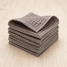 Panos de prato tipo waffle 100% algodão natural, macios e ultra absorventes, de secagem rápida, leves, conjunto com 6 unidades (cinza escuro)