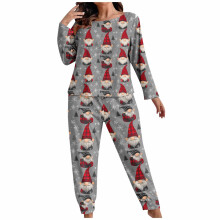 Plus size julepyjamassæt til kvinder, flannelfleece-loungesæt med juleprint, langærmede bukser, XL-5XL, kompatibel med julesæsonen