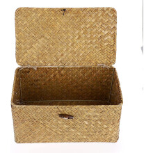 Hand-Woven Wicker Basket with Lid, 32 x 22 x 15 cm
