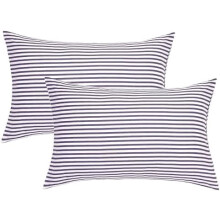Randiga örngott i 100 % naturlig bomull, set med king size-örngott, 2-pack, vit och lila, kuvertförslutning (kuddar ingår ej)