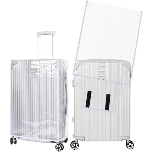 Capa protetora transparente para mala de 28 polegadas, em PVC branco, resistente à água, poeira e arranhões, aprovada para uso. 1