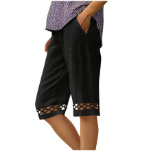 Pantaloncini estivi casual da donna – tinta unita, vita elasticizzata, tasche e dettagli in pizzo, gamba dritta e comoda, ideali per la spiaggia,