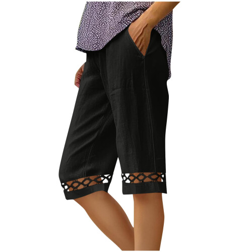Γυναικείο Casual Σορτς με Ελαστική Μέση, Τσέπες & Δαντέλα – Άνετο σε Ίσια Στήθος,