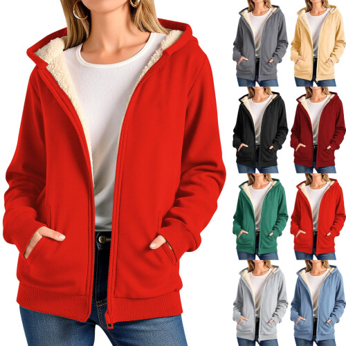 Γυναικείο παλτό fleece χειμώνα ζεστό casual μακρυμάνικο μπλουζάκι με κουκούλα και