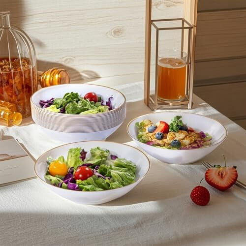 16Oz50Count λευκά μπολ σούπας μιας χρήσης με χρυσό χείλος, πλαστικά μπολ μιας χρήσης 1
