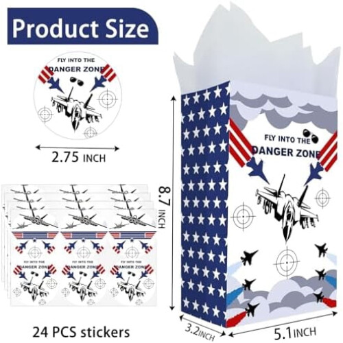 Τσάντες για πάρτι με δώρα για μαχητικά αεροσκάφη – 24 τεμάχια, 2 σχέδια, χάρτινες 2