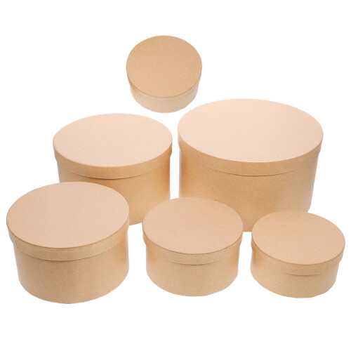 Conjunto de 6 caixas de presente redondas Kraft com tampas