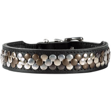 HUNTER Arizona UP Dog Collar Colour: Black, Exclusive Cowhide Leather, Silky Shimmering Rivets, Soft Padded and Comfortable, Made in Germany, Size: 55